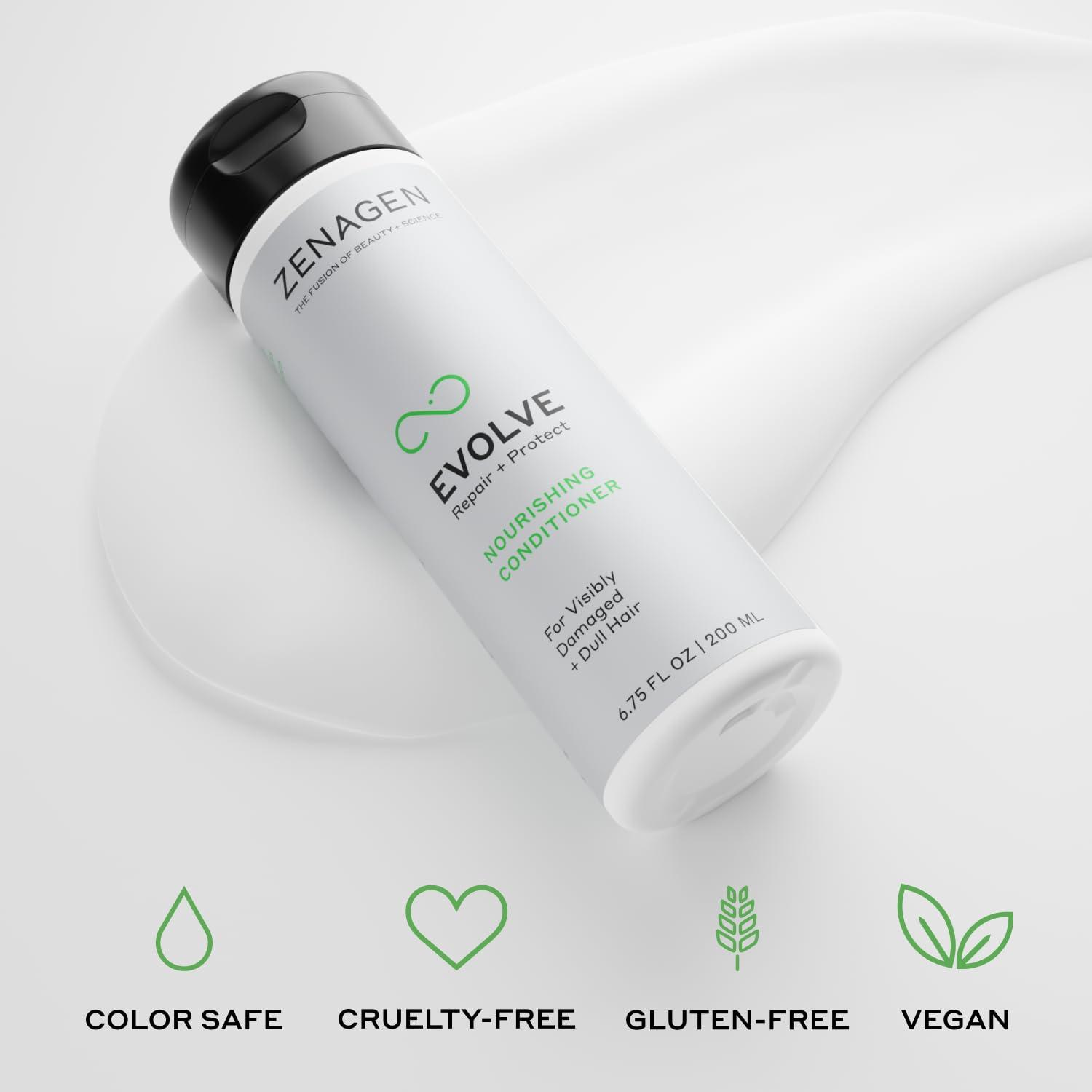 imageZENAGEN Evolve Trio Kit for Visibly Damaged Dull Hair Nourishing Shampoo Conditioner LeaveIn Conditioner Restores Shine Strength amp Vitality PlantBased Vegan All Hair Types 1 ea
