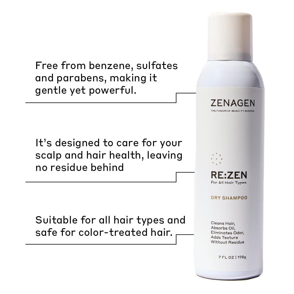 imageZENAGEN ReZen Dry Shampoo Cleans Hair Absorbs Oil Eliminates Odor Adds Texture No Residue All Hair Types 7 oz