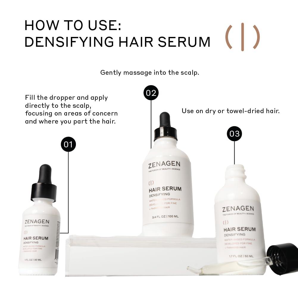 imageZENAGEN Densifying Hair Serum for Fine Thinning Hair Boosts Hair Density Strengthens amp Nourishes Hair Follicles NonGreasy WaterBased Formula PlantBased Vegan All Hair Types1 Fl Oz Pack of 1