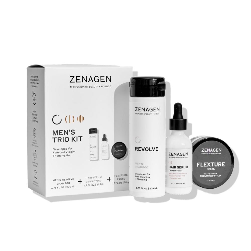 imageZENAGEN Revolve Mens Trio Kit for Fine amp Visibly Thinning Hair Shampoo Densifying Serum Flexture Paste PlantBased 1 ea
