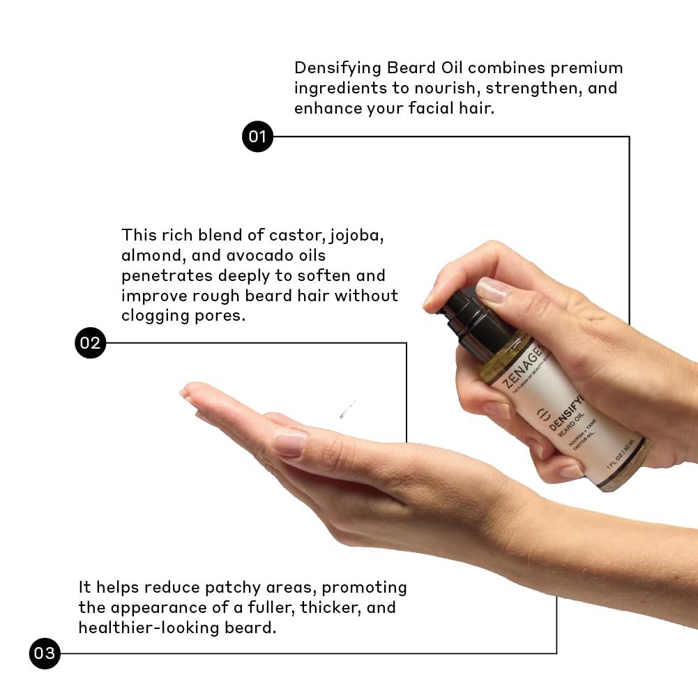 imageZENAGEN Densifying Beard Oil Nourish Tame Castor Oil Promotes Thicker Fuller Beard Growth Nourishes amp Softens Facial Hair Lightweight NonGreasy PlantBased Vegan All Beard Types 1 oz