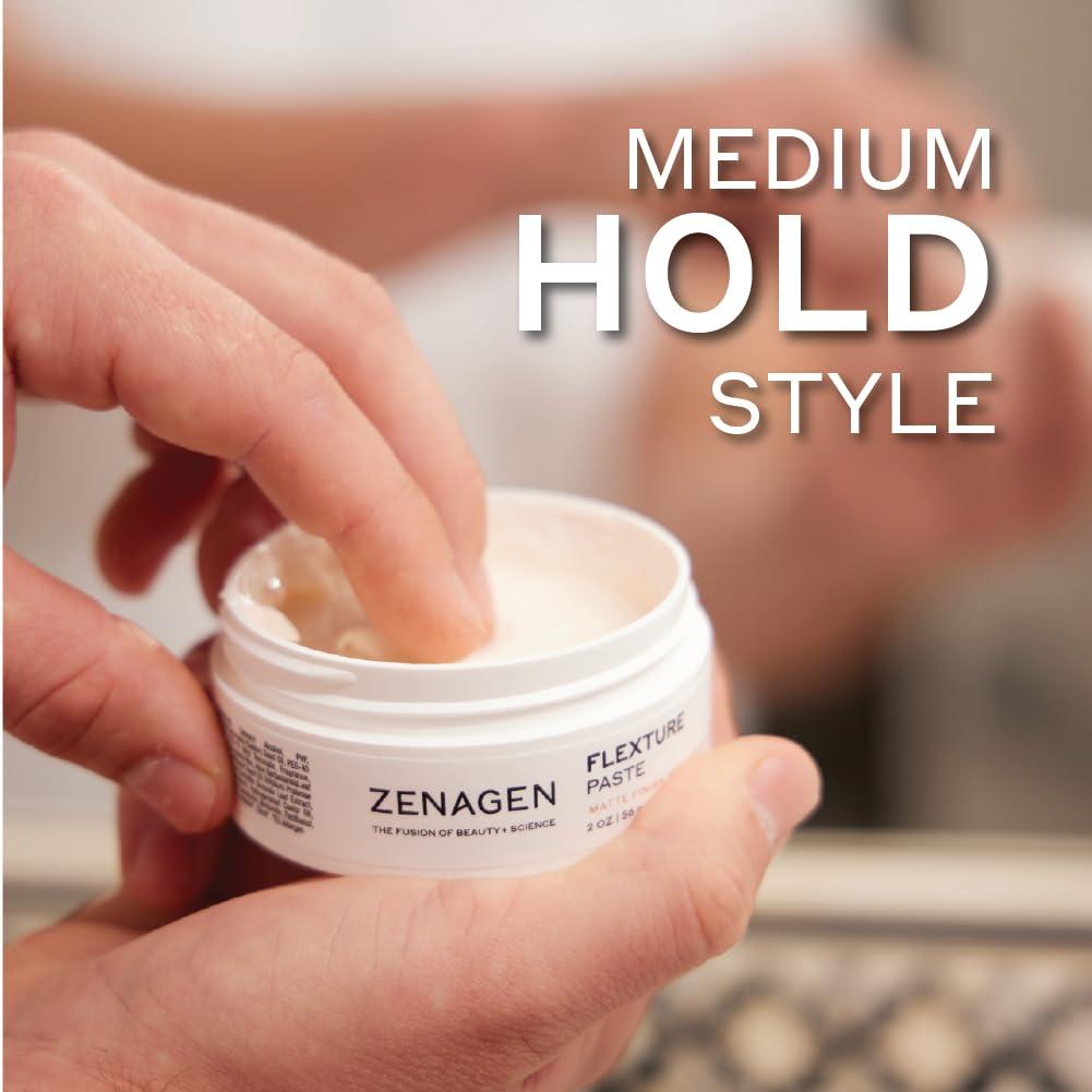 imageZENAGEN Flexture Paste Matte Finish Medium Hold Styler Microfiber Formula with Geranium Extract Aloe Leaf Juice Vegan PlantBased All Hair Types 2 oz