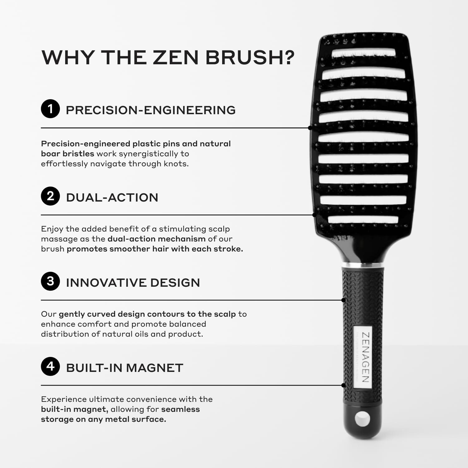 imageZENAGEN Zen Brush Gently Detangles Hair Reduces Breakage Enhances Scalp Stimulation Lightweight Ergonomic Design All Hair Types 1 eaBlack